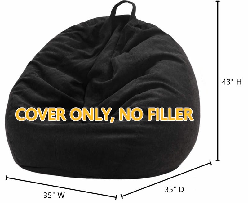 Nobildonna 3 ft Bean Bag Chair Cover (No Filler) 35"Ã—43" Large Stuffed Animal Storage Bean Bag Washable Big Beanbag Chair Cover Premium Corduroy Stuffable Bean Bag Cover for Adults,Kids,Black 300L - Image 3